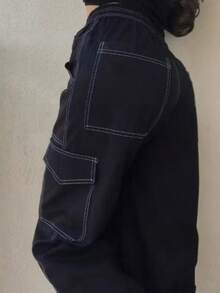 WOMEN'S SKATEBOARD WIDE TWILL CARGO JOGGER PANTS, CASUAL, 5 POCKETS, DRAWSTRING CLOSURE, UNISEX FASHION - 白線 - 查看 1
