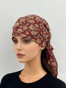 1 件多色花卉印花波西米亚涤纶头带/头巾，弹性十足，适合度假、日常穿着、四季