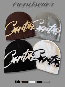 1 pieza Gorro de punto estilo estadounidense para mujer, accesorio de ropa de calle casual y cálido para otoño/invierno