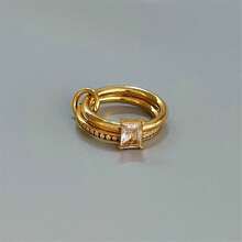 VKHK 1 قطعة خاتم دائرتين مزين بالزركونيا، مطلي بالذهب الأصفر عيار 18 قيراط من الفولاذ المقاوم للصدأ، مناسب للاستخدام اليومي والزفاف للنساء، هدية - متعدد الألوان - مشاهدة 17