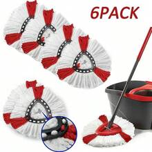 6PCS Mop For Wring Mopping Replacement Clean Microfibre Mop Refill Head - Red and White - View 1