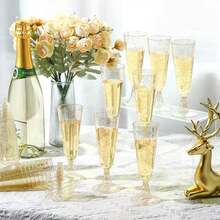 5.5 Oz Reusable Plastic Champagne Flutes, Modern And Elegant, Suitable For Weddings, Parties, Birthdays, New Year