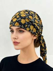 1 件多色花卉印花波西米亚涤纶头带/头巾，弹性十足，适合度假、日常穿着、四季
