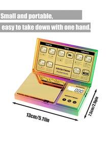 1 件彩虹镀铬数字秤 200g X 0.01 - 彩虹色迷你袖珍秤，精确的口袋大小饰品食物盎司克电镀称重功能，镀铬彩虹，粉色电镀闪亮镜面盖和平台称重食物带背光 LCD，多种单位转换（G/Oz/Lb），便携式，无需自带电池，适用于食物、小饰品和旅行使用 - 彩色 - 查看 3