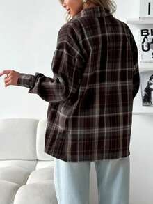 Women's New Vintage Plaid Long Sleeve Shirt, Casual Versatile Jacket For Spring - Brown - View 3