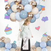 35pcs/Set 10-Inch Ice Silk Misty Blue, Macaron Blue, Metallic Champagne Gold And Vintage Sand White Balloon Set, Suitable For Birthday, Wedding Decoration, Graduation Decoration, Back To School, Engagement, Bridal Shower, Balloon Arrangement, Balloon Party - Mist Blue - View 3