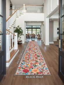1 pieza Alfombra rosa, estilo floral, alfombra de pasillo, 850g/m² lavable a máquina, decoración del hogar, sala de estar, cocinas, pasillos, dormitorio, comedor, oficina, para todas las estaciones