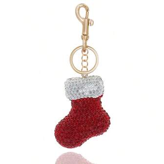 Cute Christmas Rhinestone Keychain, Santa Hat / Stocking / Tree Charm, Sparkly Holiday Key Holder, Xmas Gift For Friends & Family Bag Charms Car Accessories Teacher Sister Gift Ideas