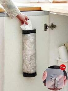 1pc Wall-Mounted Plastic Bag Dispenser Rack, Household Grocery Bag Holder, Hanging Trash Bag Organizer For Kitchen - Multicolor - View 5