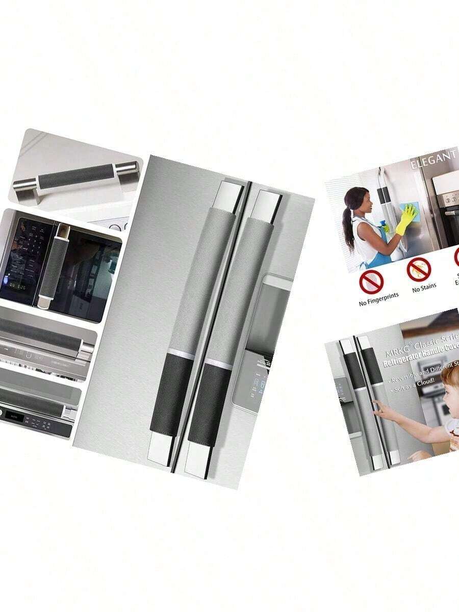 MRKG Refrigerator Door Handle Covers, Washable Without Fading Or Cracking, Keep Your Kitchen Appliance Clean From Smudges, Drips, Food Stains, Oil, 2 Pieces (Black) - Grey/Black - View 1