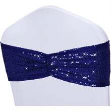 Gold Sequin Chair Sashes With Bow For Folding Chairs, Party Wedding Reception Decorations, 20 PCS - Navy - View 1