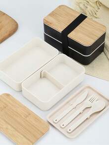 1 套竹制便当盒，带有隔间和餐具、可堆叠午餐盒、零食容器，包括用于准备饭菜的勺子和叉子，非常适合返校、钓鱼、露营以及圣诞节和感恩节的节日礼物！ - 彩色 - 查看 5
