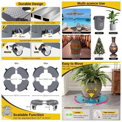 - Soporte para plantas resistente con ruedas, 1 paquete ajustable de 15 a 22 unidades con ruedas giratorias con bloqueo de 420 libras, soporte rodante/Dolly/Roller para macetas grandes para