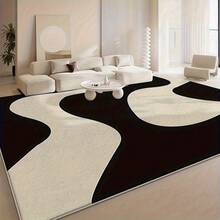 1 Piece Modern Abstract Black And Cream Area Rug - Machine Washable Square Carpet, Suitable For Living Room, Bedroom, Wedding, Halloween, Thanksgiving Home Decoration, Event Setup, Multi-Functional High-End Appearance Floor Covering - 彩色 - 查看 10