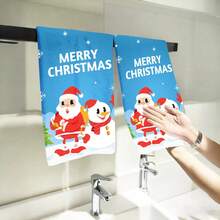 2PCS Christmas Kitchen Towels Merry Christmas Santa Snowman Multifunctional Towels, Minimalist, Contemporary Style, Fine Workmanship, Suitable For, Travel, Gym, Picnic, Winter Decor Gift