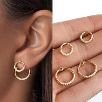 Pendientes de botón con círculo incrustado, elegantes y versátiles para uso diario