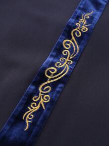 2pcs African Men's Long Sleeve Embroidered Patchwork Round Neck Shirt And Casual Pants Set, Suitable For Festivals, Weddings, Parties And Other Occasions - Navy Blue - View 8