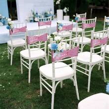 Gold Sequin Chair Sashes With Bow For Folding Chairs, Party Wedding Reception Decorations, 20 PCS - Fuchsia Pink - View 7