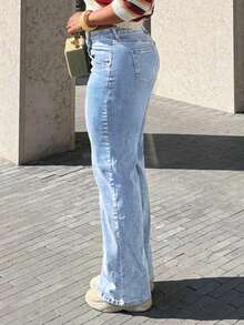 Women's Pocket Straight Tube Loose Casual Versatile Jeans - 淺色水洗藍 - 查看 3
