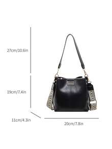 Mini Textured Solid Color PU Bucket Bag, Vintage Versatile Women Shoulder Bag, Summer - Black - View 7