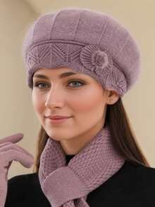 Set de 2 piezas Sombrero y bufanda de cuello versátil para mujer, cálido en invierno, adecuado para ejercicio, accesorio de invierno, regalo de San Valentín para madres de mediana edad y ancianas - Multicolor - Ver 18