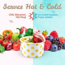 MATICAN - Tazas de helado de papel, 50 tazones desechables de postre de 5 onzas para alimentos calientes o fríos, suministros de de 5.5 onzas, tazas de regalo para Sundae, yogur congelado, sopa, lunares de lámina dorada - 50 - Ver 7