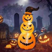 - Calabaza inflable de Halloween de 4 pies con sombrero de bruja - Decoracin para decoracin de patio interior o exterior para fiestas espeluznantes, fcil instalacin - Naranja - Ver 2