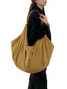 Große Kapazität einfarbiges Muster Schultertasche, weicher Cord Stoff, Damen Umhängetasche, lässige vielseitige Shopper Tasche, geeignet für Arbeit, Studium, Reisen