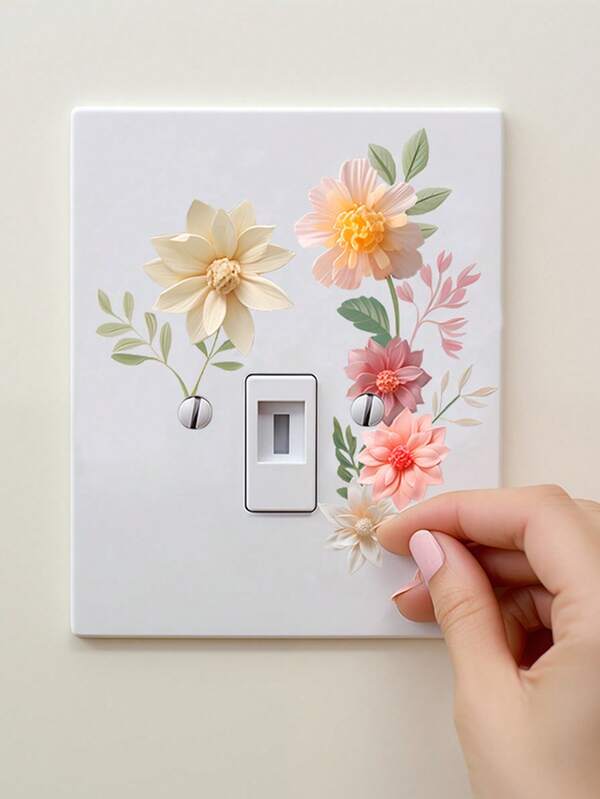 1/2 pièces Autocollants amovibles de fleurs et plantes fraîches pour interrupteur. Décoration d'interrupteur, de prise électrique pour chambre de fille, salon, chambre d'enfant, salle de bain