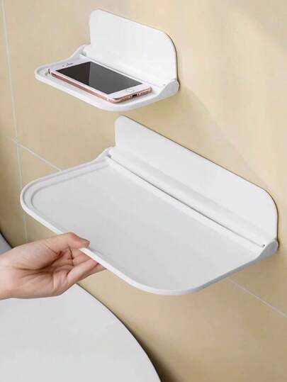 1pc Foldable Storage Rack, Wall Mounted Shelf , No Drill Storage Rack For Bathroom & Bedroom ,Space-Saving Storage Shelf , Waterproof, Strong Adhesive, Perfect For Towels, Clothes & Phones, Multi-Purpose Home Organizer For Living Room & Office