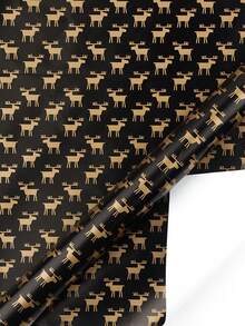 Christmas Foil Gift Wrapping Paper, Retro Black & Gold Deer, Snowflake, Christmas Tree Pattern, Gift Packaging Paper