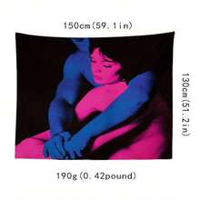 1pc UV Glow In Dark Tapestry - Blacklight Reactive Glow Wall Hanging, Large Neon Pink Blue Purple Love Couple Design Peach Beige Fabric For Bedroom & Party Decor, Tapestry For Bedroom, Wall Tapestry, Wall Tapestry For Bedroom - 白色 - 查看 11