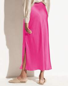 Women's 2025 Summer Satin Maxi Skirts High Waisted Spring Silk Casual A-Line Cocktail Party Long Skirt - Màu Hồng Tươi - Xem 3