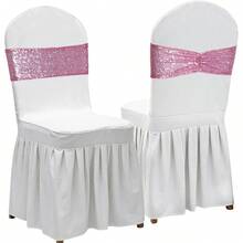Gold Sequin Chair Sashes With Bow For Folding Chairs, Party Wedding Reception Decorations, 20 PCS - Fuchsia Pink - View 2