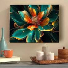 Luxury Green Orange Flower Art Canvas Wall Painting - Modern Vintage Design, High Quality Wall Painting For Elegant Home Office Decor, Perfect For Living Room, Bedroom, Dining Room, Bathroom Or Kitchen, Home Wall Art Decor, Perfect Holiday Gift Wall Painting Decoration, Ready To Hang - màu xanh lá - Xem 4