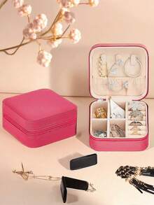 1个大容量首饰盒，分隔式首饰收纳盒，便携式旅行首饰整理盒，适用于口红、项链、戒指、香水等，旅行必备，大学宿舍必备，送朋友、女性、万圣节、圣诞节礼物 - 彩色 - 查看 16