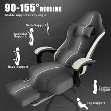 Ergonomic Gaming Chair With Pocket Springs And Footrest, Gaming Armchair With Adjustable Lumbar Support, Breathable Computer Chair Up To 150 Kg, Gamer Chair With Neck Pillow - Grey - View 5