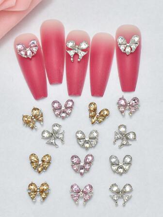 5 piezas de encantos de arte de uñas con mariposa y circonita en forma de corazón, estilo dulce japonés, fondos transparentes blancos, rosas y champán, suministros de arte de uñas 3D con mariposa y corazón, decoración de uñas DIY, accesorios de uñas.