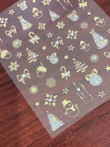 1 pieza Pegatinas de uñas 3D con lazo navideño dorado brillante con láser, pegatinas de uñas adhesivas en relieve, decoración de uñas DIY, deslizadores