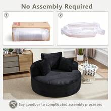 1PC 56"W Round Velvet Sofa Bed, 2-In-1 Memory Foam Couch With Spring & 3 Pillows, Medium Soft, No Assembly For Living Room & Small Spaces Black  - 黑色 - 查看 9
