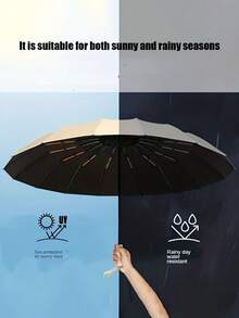 Unisex Automatic Umbrella, Reinforced Ribs, Foldable, Portable, Durable UV Protection, Dual Use For Sun And Rain (Can Customize Umbrella Fabric, Rib Color, English Letter Pattern Design, Button Shape And Color) - Multicolor - View 2