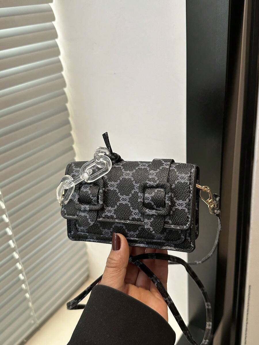 1pc Mini Retro Floral Pattern Flap Chain Decor PU Leather Crossbody Bag, Fashionable For Women Daily Use - Multicolor - View 1