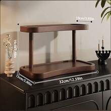 1pc Vintage Wooden Desktop Storage Rack, Dual-Layer Organizer, High-End Multi-Purpose Shelving Unit For Tea Cups, Coffee Mugs, Kitchen Spice Rack, Bathroom Cosmetic Organizer, Home Decor Display Shelf For Kitchen, Bathroom, Entryway, Vanity, Office, Living Room