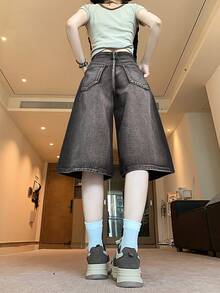 Quần short denim rách cổ điển mới 2025, quần dài thường ngày cá tính, giặt ombre phong cách đường phố - màu đen - Xem 6