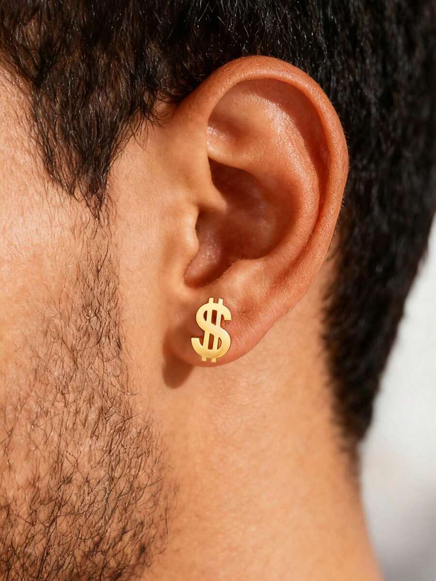 1 pereche Cercei personalizați la modă, stil Ins, dolar american, simbol valutar internațional, din oțel inoxidabil, pentru bărbați și femei, pentru accesorii de zi cu zi