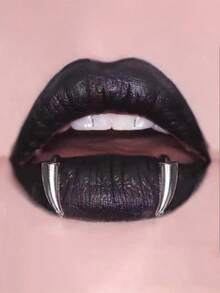 1 Pair Gothic Style Dark Vampire Square Lip Rings, Stainless Steel Bunny/Devil Teeth Adjustable & Openable Lip Jewelry, Suitable For Cosplay, Halloween