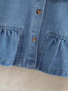 2pcs/Set Toddler Girls Sweet Cute Peter Pan Collar Top Paired With Simple Outdoor Casual Fashion Blue Denim Pants, Autumn/Winter New Arrival - Dark Wash - View 4