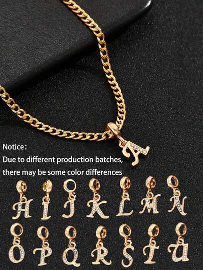 1 件个性化新字体字母英文首字母吊坠粗链项链男孩嘻哈 26 首字母项链首饰生日节日日常佩戴（注意：由于生产批次不同，可能会有一些颜色差异）