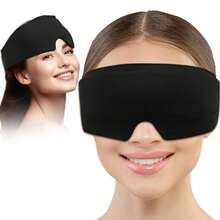 弹性冰袋面罩，缓解眼部疲劳、头痛 - 冷热疗法，符合人体工程学设计，放松眼部 - 黑色冷热敷眼罩、冰袋睡眠眼罩、可调节遮光眼罩 - 黑色 - 查看 1