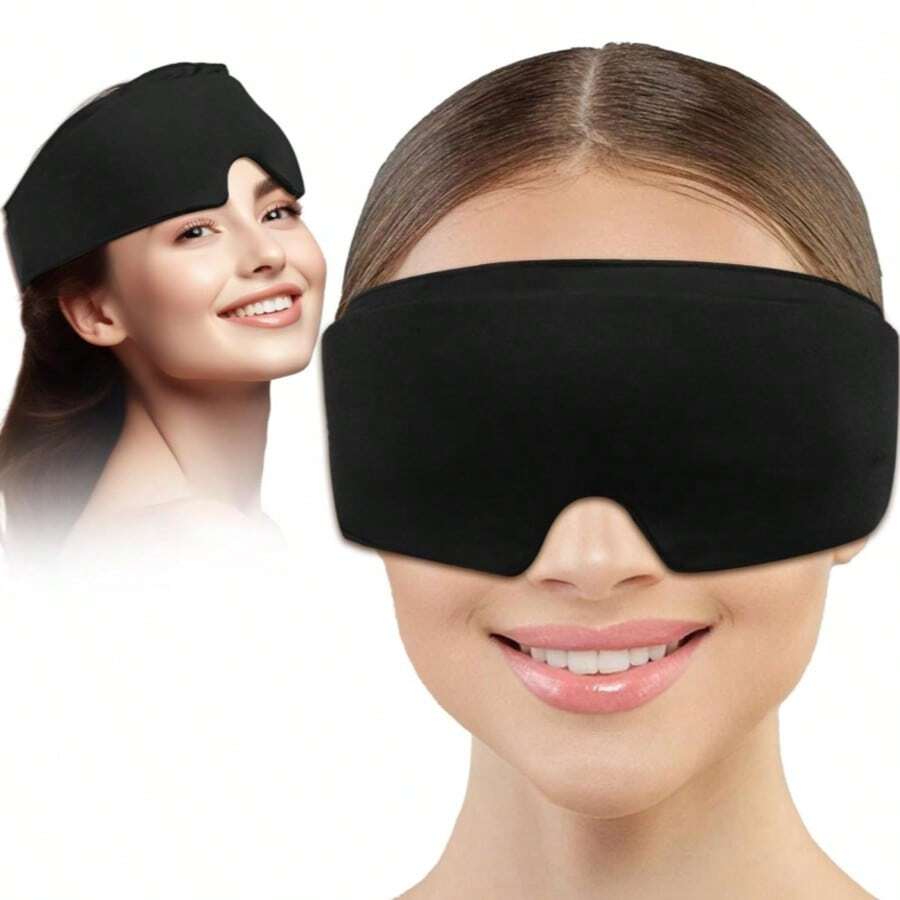 弹性冰袋面罩，缓解眼部疲劳、头痛 - 冷热疗法，符合人体工程学设计，放松眼部 - 黑色冷热敷眼罩、冰袋睡眠眼罩、可调节遮光眼罩 - 黑色 - 查看 1